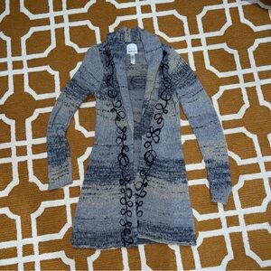 Anthropologie Mise en Scene Ruffian Sweater Women S Wool Blend Gray Tan Cardigan